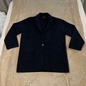 J Crew Merino Wool Blend Knit Blazer Cardigan Jacket size large Black